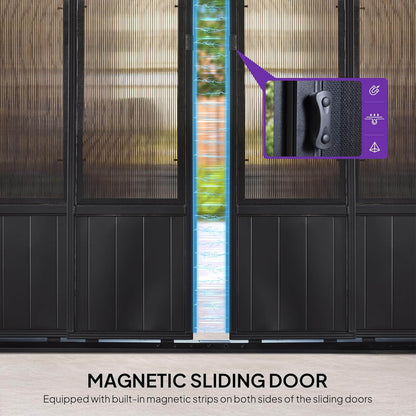 Sonoma All-Weather Hardtop Sunroom Pavilion with LED String Lights & Sliding Doors