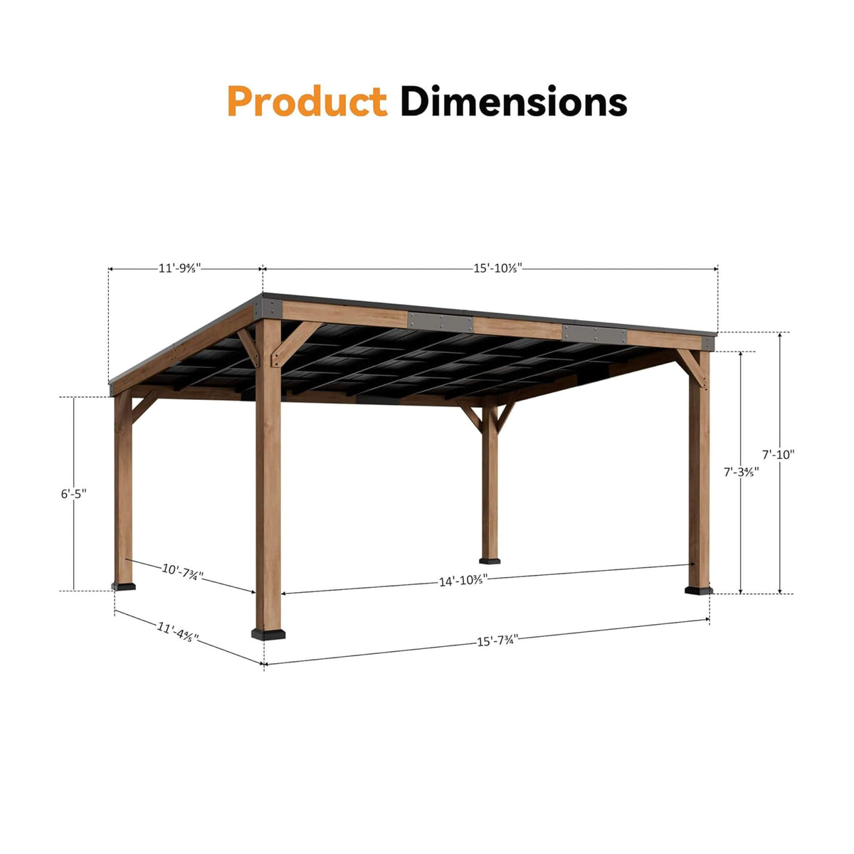 Carmel Modern Solid Cedar Wood Gazebo with Sloped Hardtop Roof