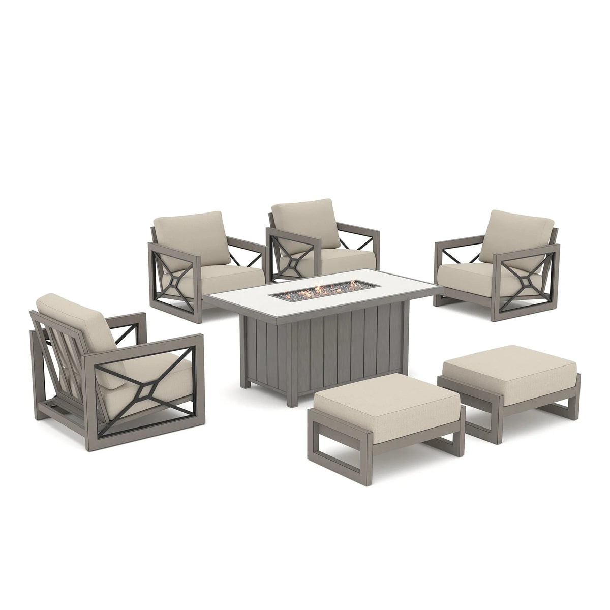 Marindo 7-Piece Aluminum Fire Table Lounge Set with Ottomans