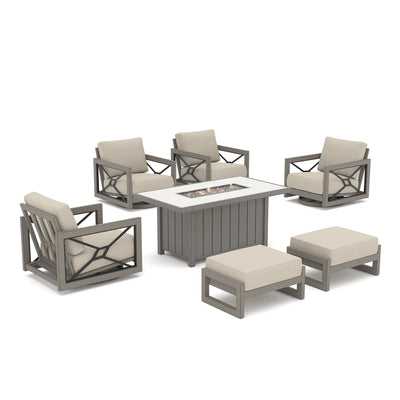 Marindo 7-Piece Luxury Swivel Lounge Set with 50,000 BTU Fire Table