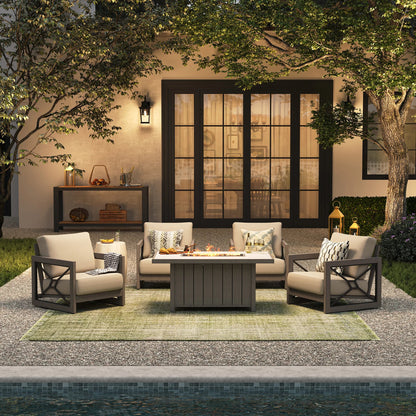 Marindo 5-Piece Aluminum Fire Table Set with 50,000 BTU Fire Pit