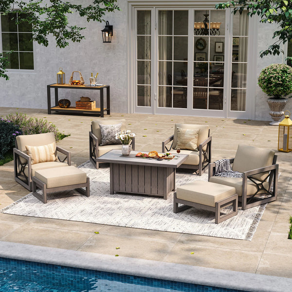 Marindo 7-Piece Aluminum Fire Table Lounge Set with Ottomans