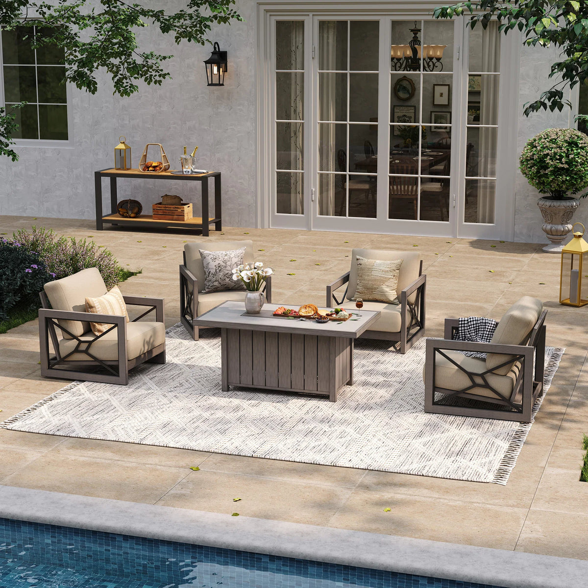 Marindo 5-Piece Aluminum Fire Table Set with 50,000 BTU Fire Pit