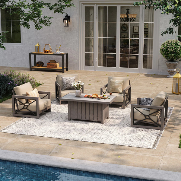 Marindo 5-Piece Aluminum Fire Table Set with 50,000 BTU Fire Pit