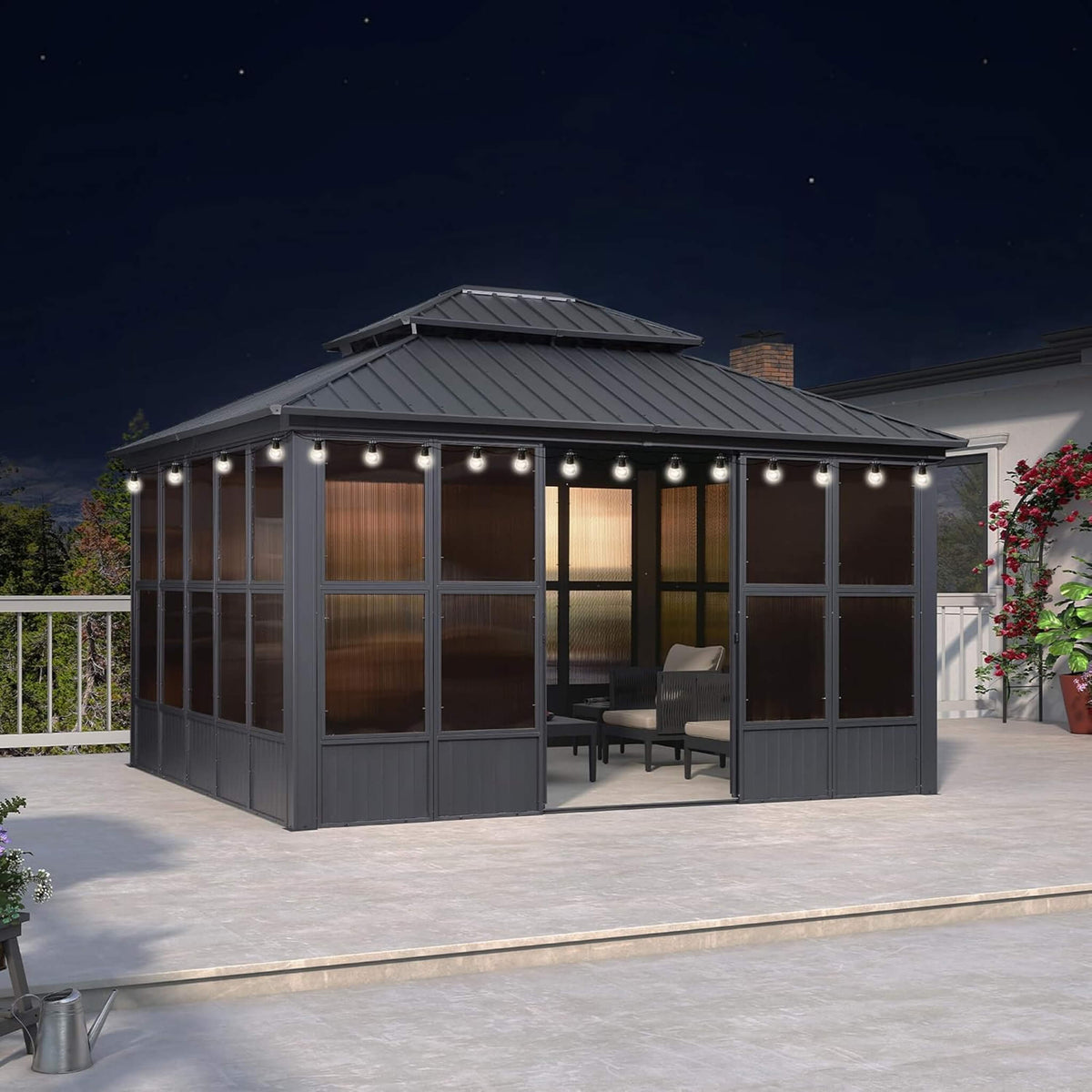 Vista Hardtop Aluminum Solarium with Double Roof & Integrated Lighting