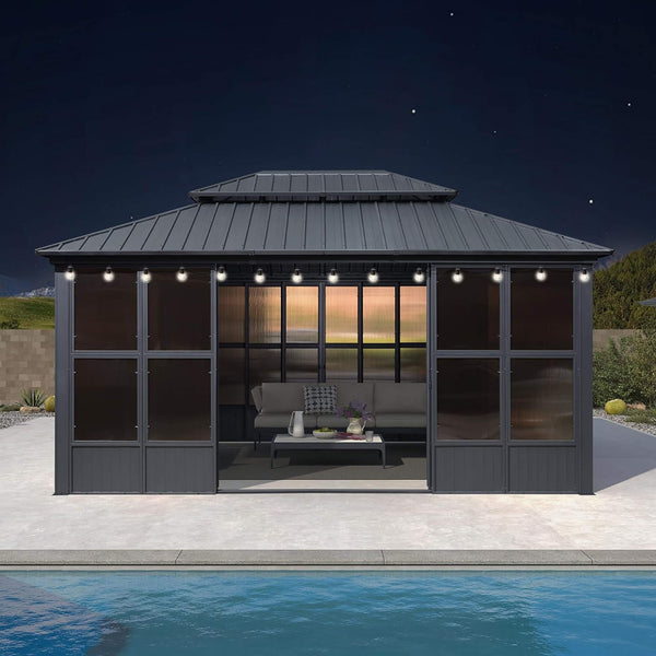 Vista Hardtop Aluminum Solarium with Double Roof & Integrated Lighting