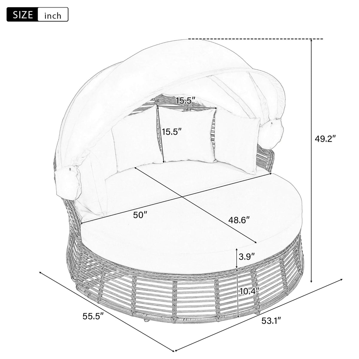Valencia 53-Inch Round Outdoor Daybed with Retractable Canopy