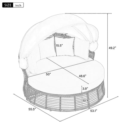 Valencia 53-Inch Round Outdoor Daybed with Retractable Canopy