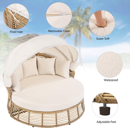 Valencia 53-Inch Round Outdoor Daybed with Retractable Canopy