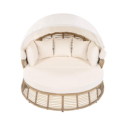 Valencia 53-Inch Round Outdoor Daybed with Retractable Canopy
