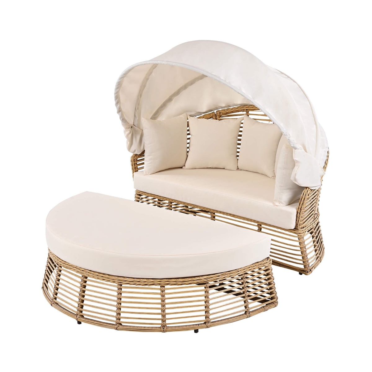 Valencia 53-Inch Round Outdoor Daybed with Retractable Canopy