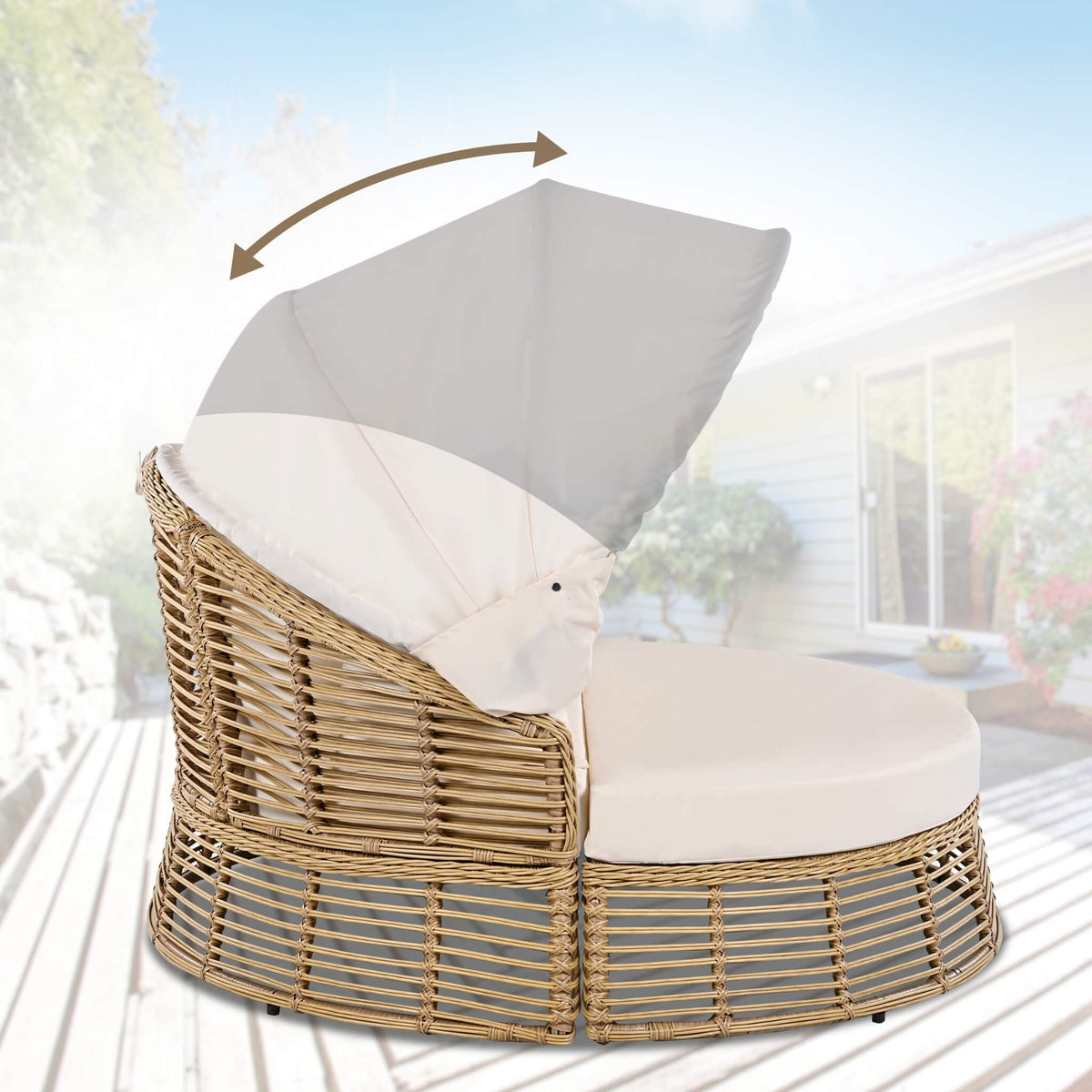 Valencia 53-Inch Round Outdoor Daybed with Retractable Canopy