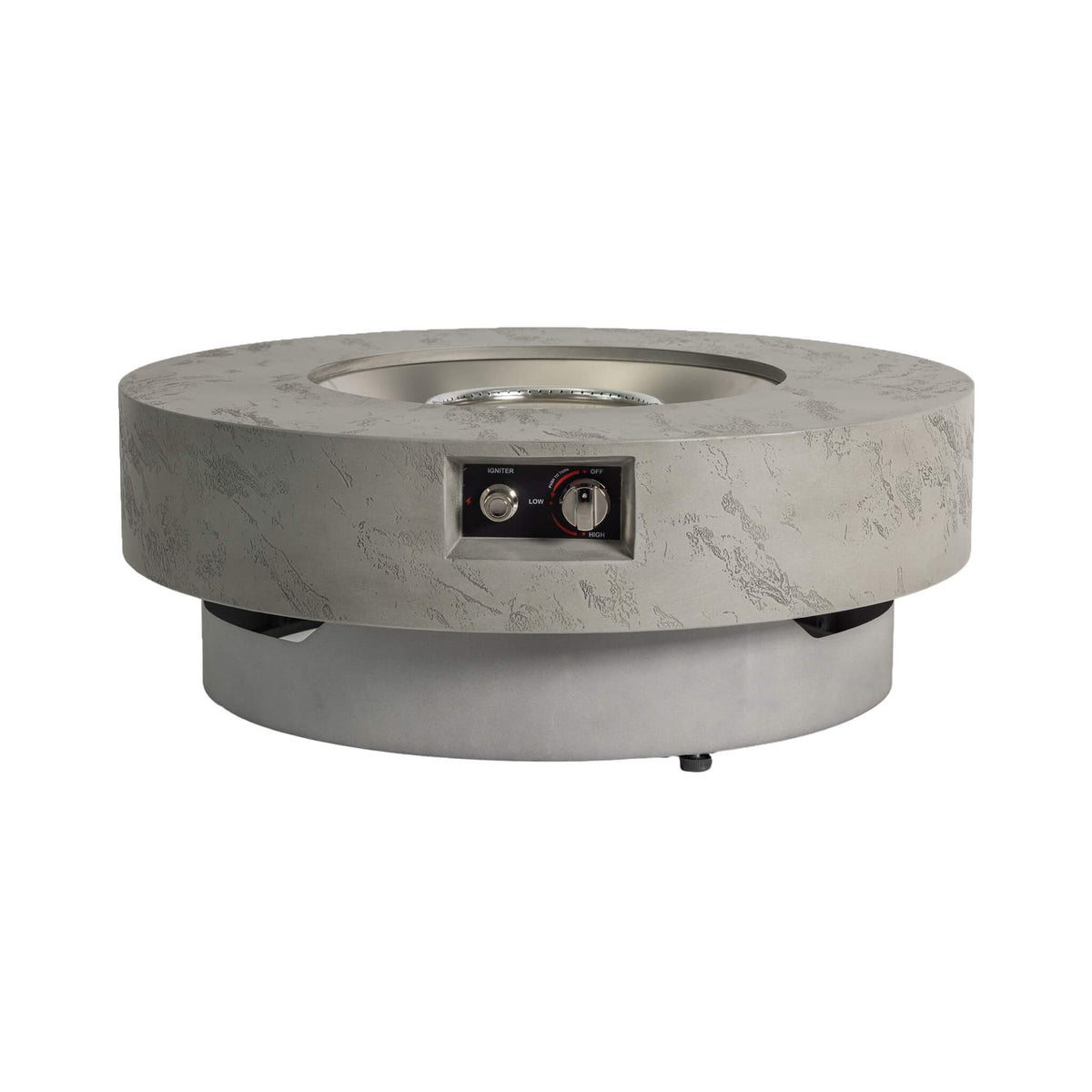Alora 34" Round Cement-Finish Propane Fire Table with Glass Stones & Burner Cover