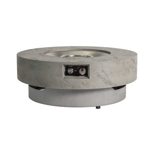 Alora 34" Round Cement-Finish Propane Fire Table with Glass Stones & Burner Cover