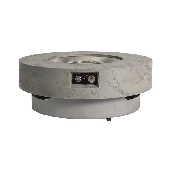 Alora 34" Round Cement-Finish Propane Fire Table with Glass Stones & Burner Cover