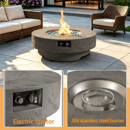 Alora 34" Round Cement-Finish Propane Fire Table with Glass Stones & Burner Cover