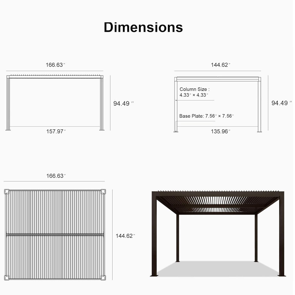 Verona Aluminum Louvered Pergola with Integrated LED Lighting