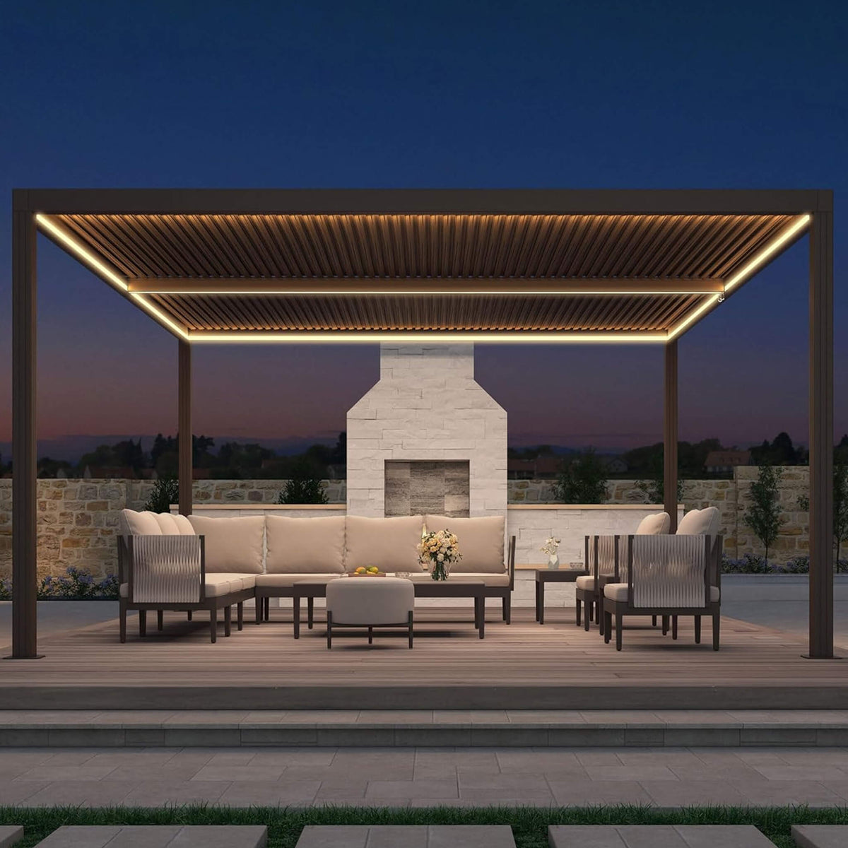 Verona Aluminum Louvered Pergola with Integrated LED Lighting