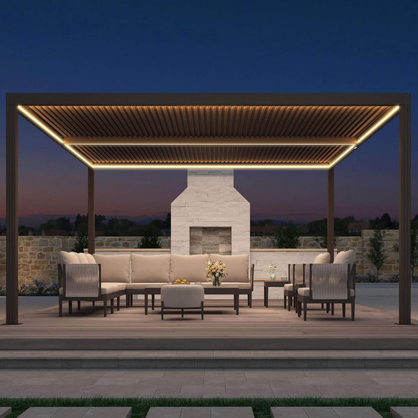Verona Aluminum Louvered Pergola with Integrated LED Lighting
