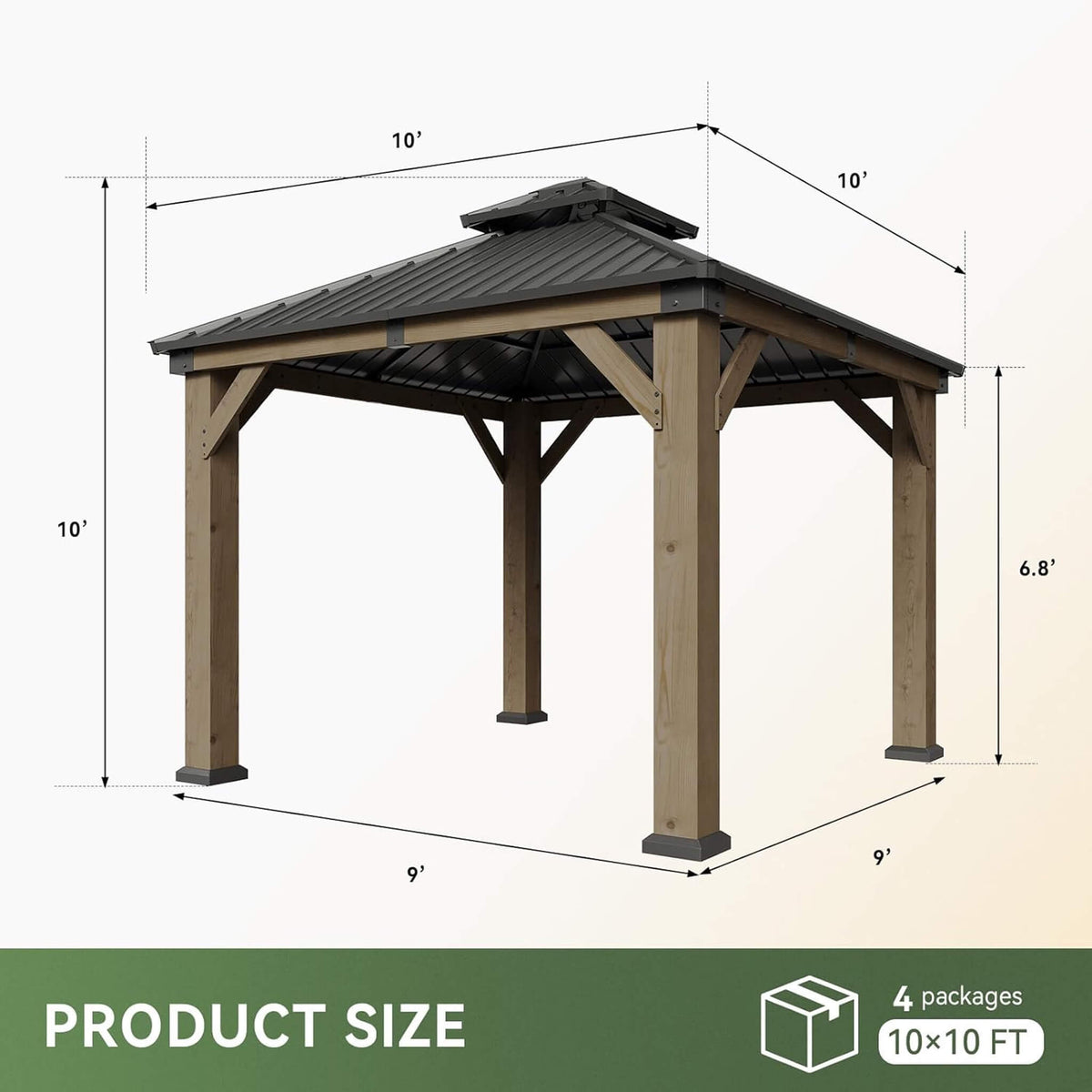 Montecito Cedar Wood Galvanized Steel Hardtop Gazebo with Dual-Tier Roof