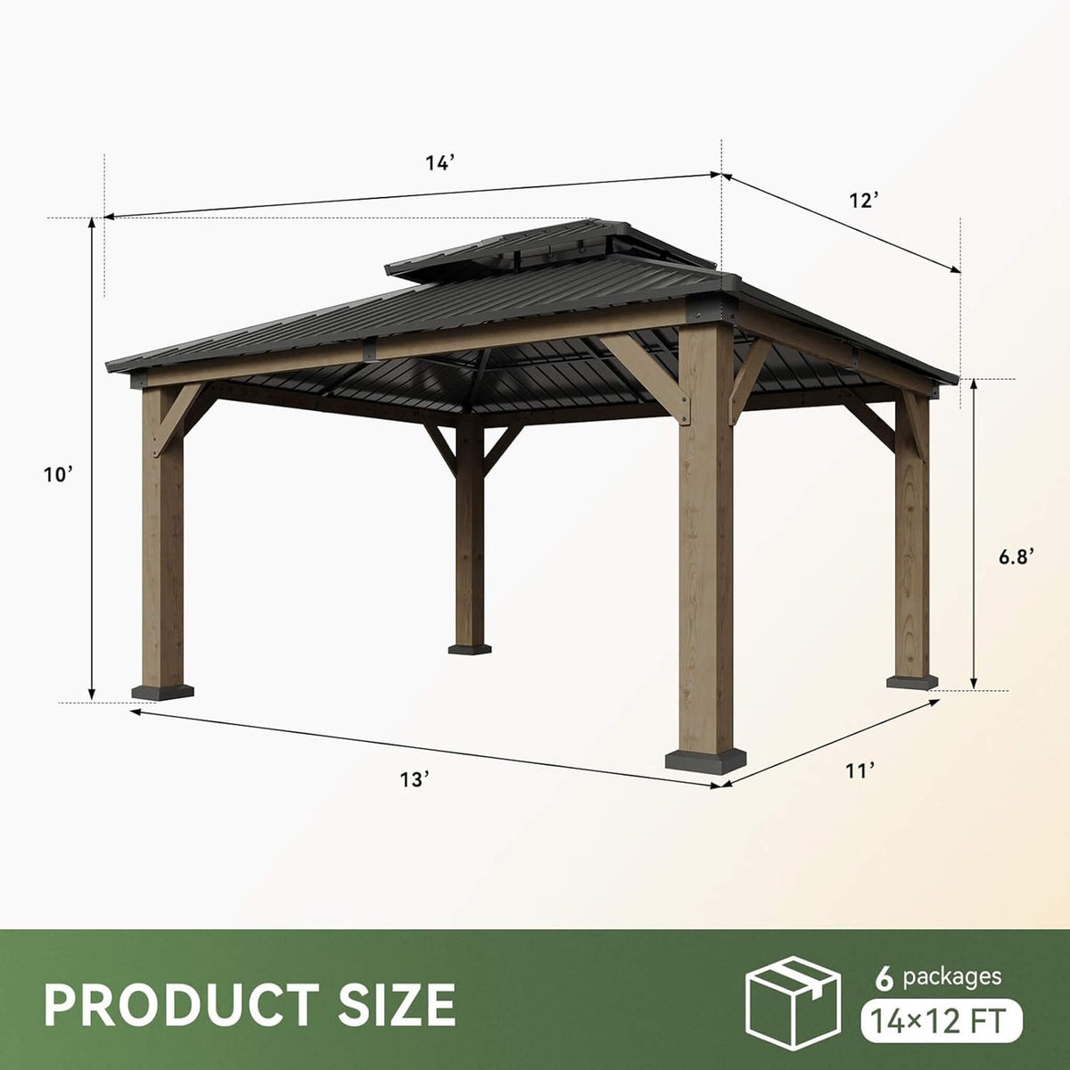 Montecito Cedar Wood Galvanized Steel Hardtop Gazebo with Dual-Tier Roof