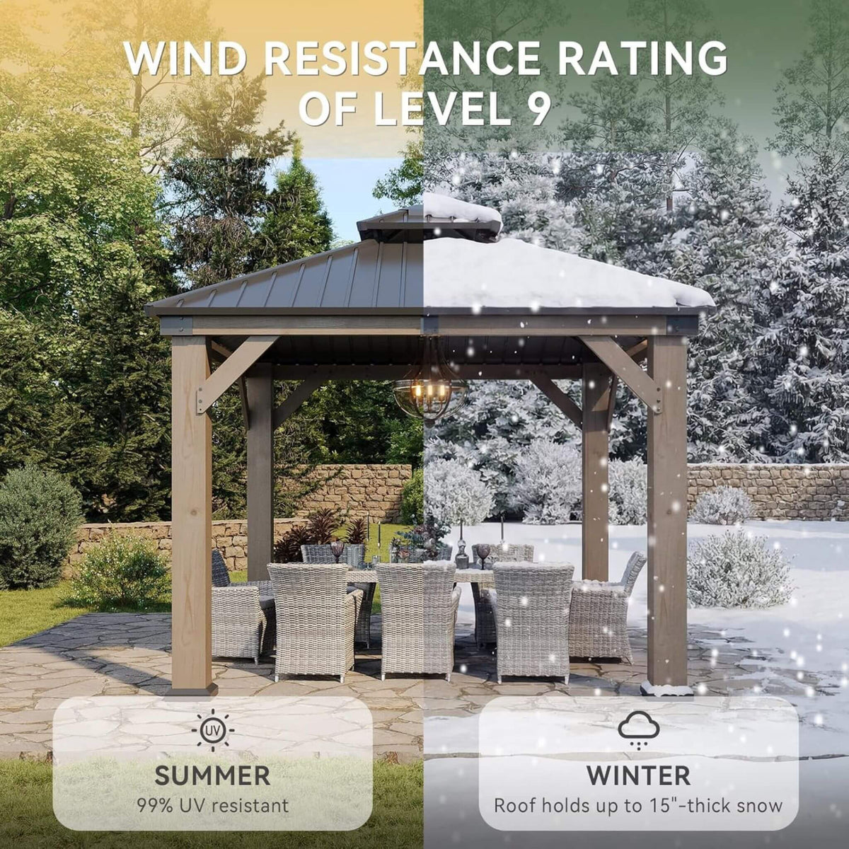 Montecito Cedar Wood Galvanized Steel Hardtop Gazebo with Dual-Tier Roof