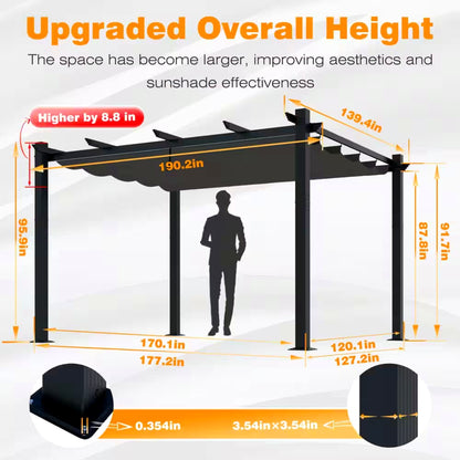 Aluminum Pergola with Dark Gray Retractable Canopy