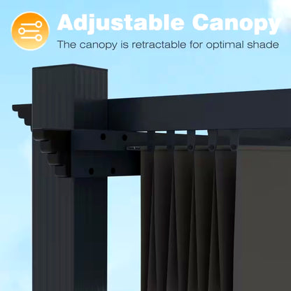 Aluminum Pergola with Dark Gray Retractable Canopy