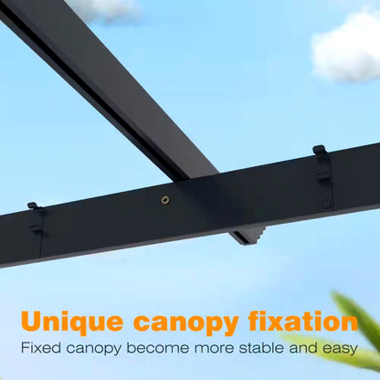 Aluminum Pergola with Dark Gray Retractable Canopy