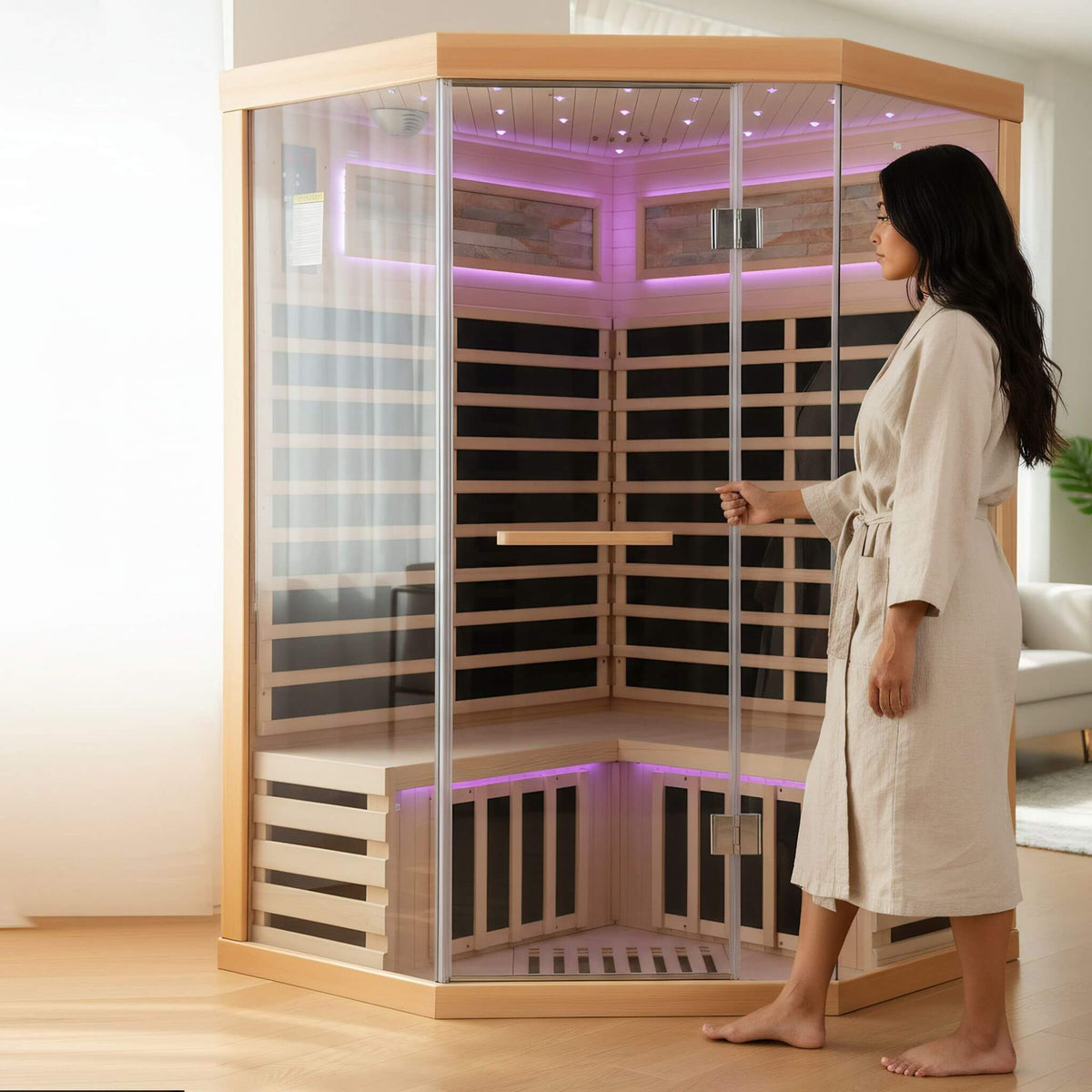 Thermora Premium Canadian Hemlock 2-Person Indoor Infrared Sauna with Starry Sky Lighting