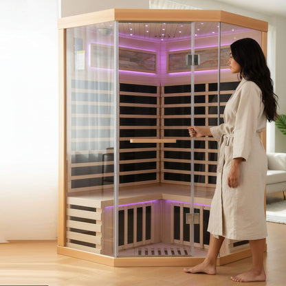 Thermora Premium Canadian Hemlock 2-Person Indoor Infrared Sauna with Starry Sky Lighting